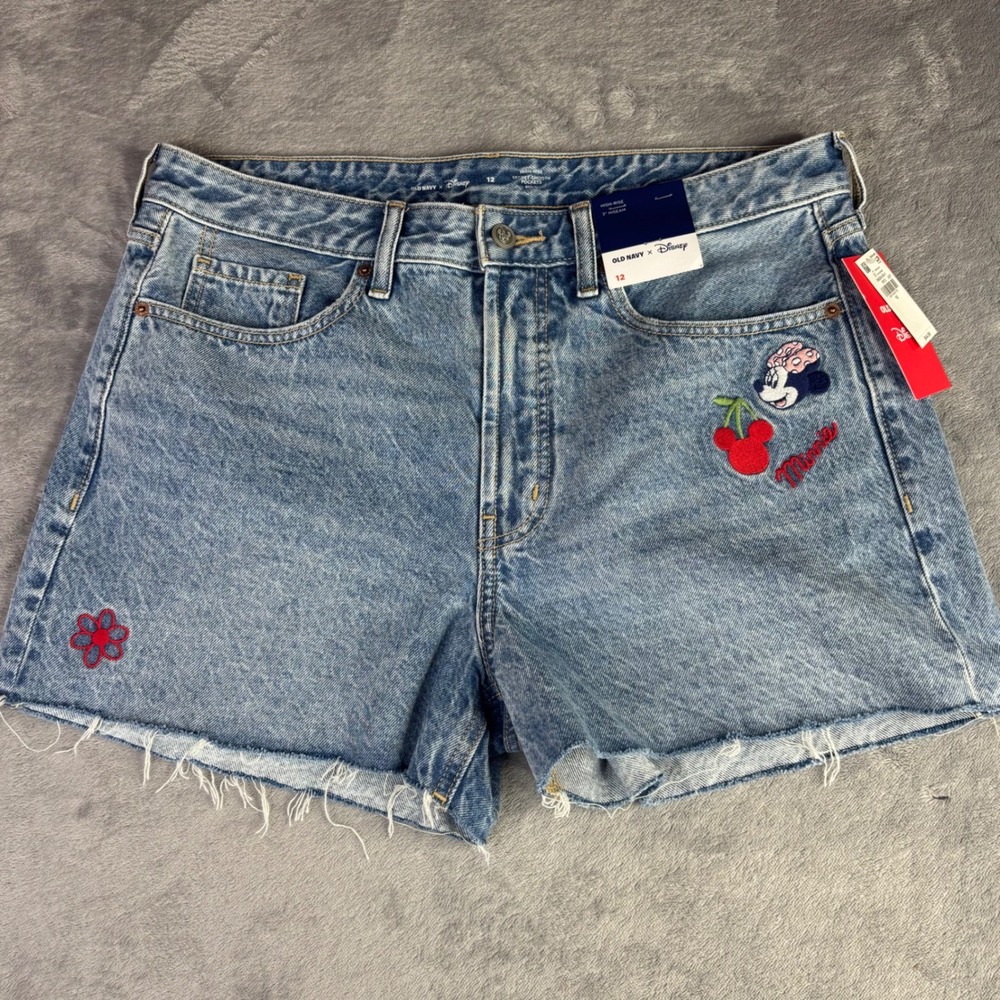 Old Navy Disney Denim Shorts Womens 12 Blue Minnie Mouse High Rise Cutoff OG New